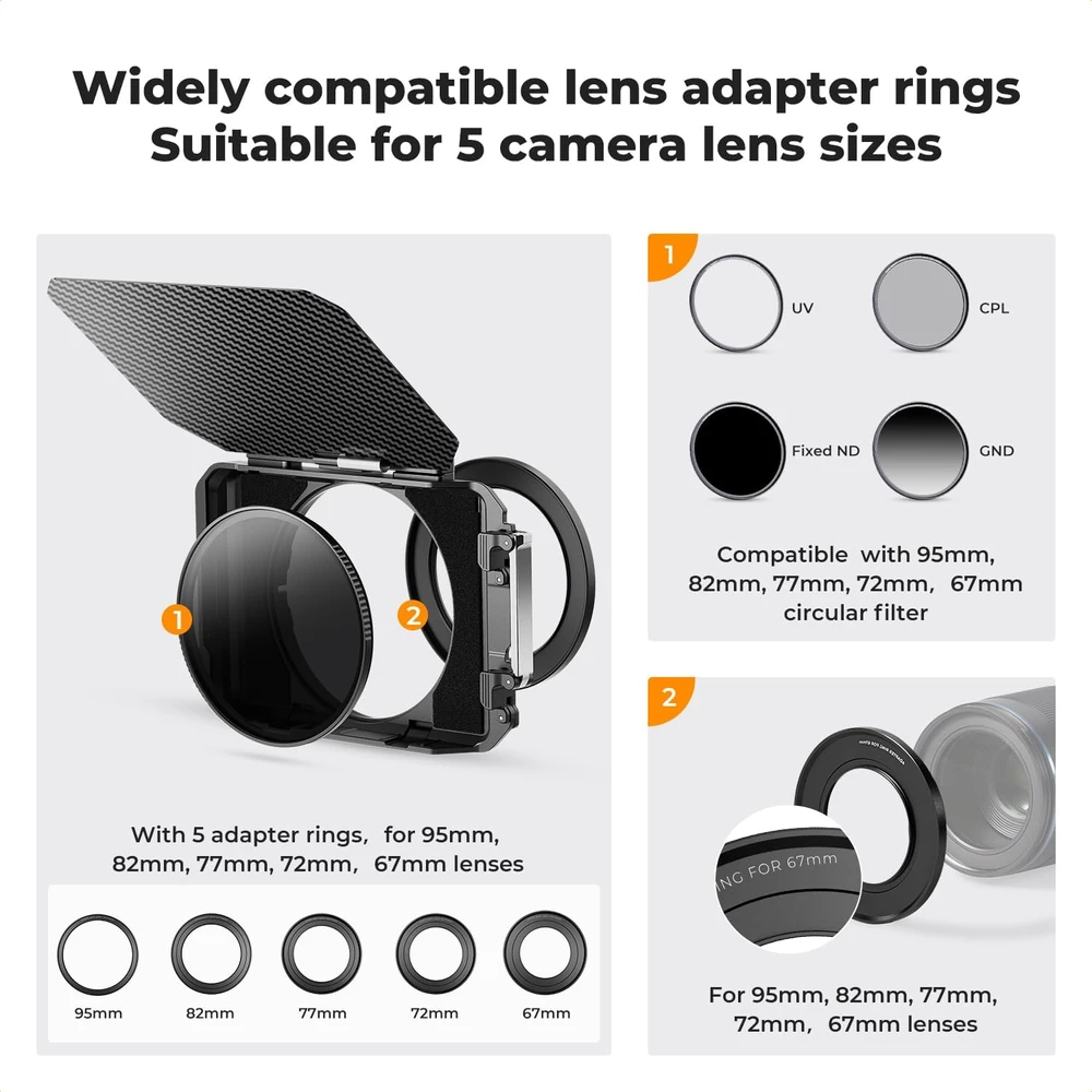 K&F Concept Matte Box Lite objektyvo šešėlinė dėžutė su anglies pluošto užsklanda, P15-SKU.2364