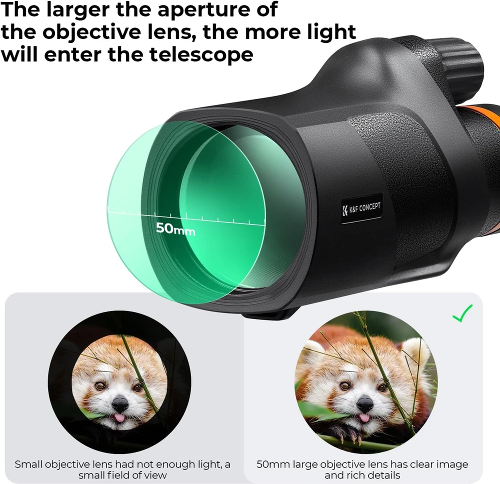 K&F Concept monokuliarinis teleskopas 12x didinimas, 50 mm lęšis, IP68 atsparumas vandeniui, KF33.086
