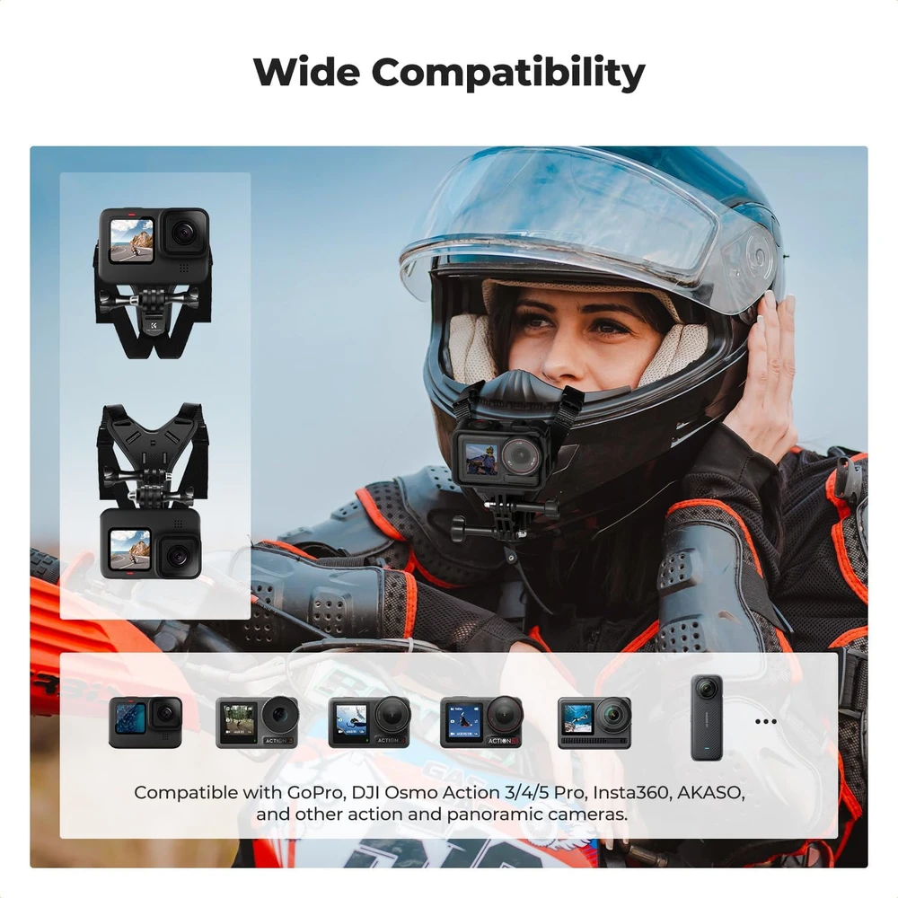 K&F Concept motociklininko šalmo tvirtinimo dirželis sporto kameroms, silikonu dengtas, ABS