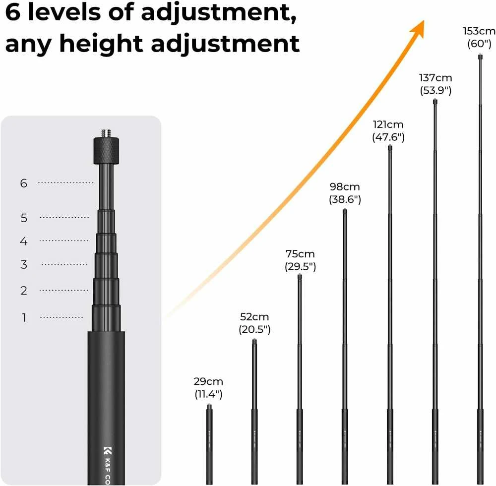 K&F Concept MS07 aliuminis 153 cm monopodas–selfie lazda su 1/4" sriegiu