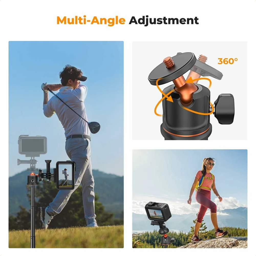 K&F Concept MS11 60 cm aliuminio selfie lazda–trikojis su Bluetooth pulteliu, telefonams ir veiksmo kameroms