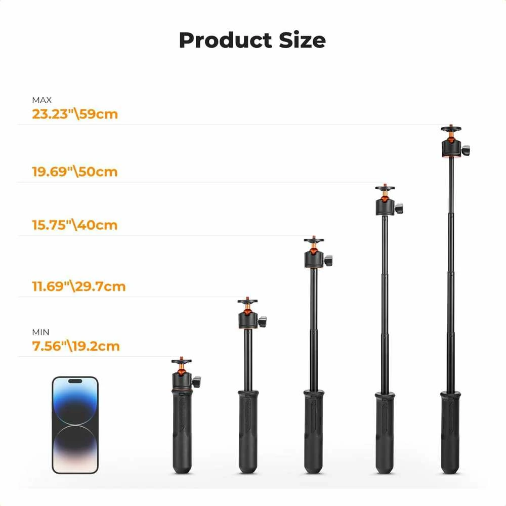 K&F Concept MS11 60 cm aliuminio selfie lazda–trikojis su Bluetooth pulteliu, telefonams ir veiksmo kameroms