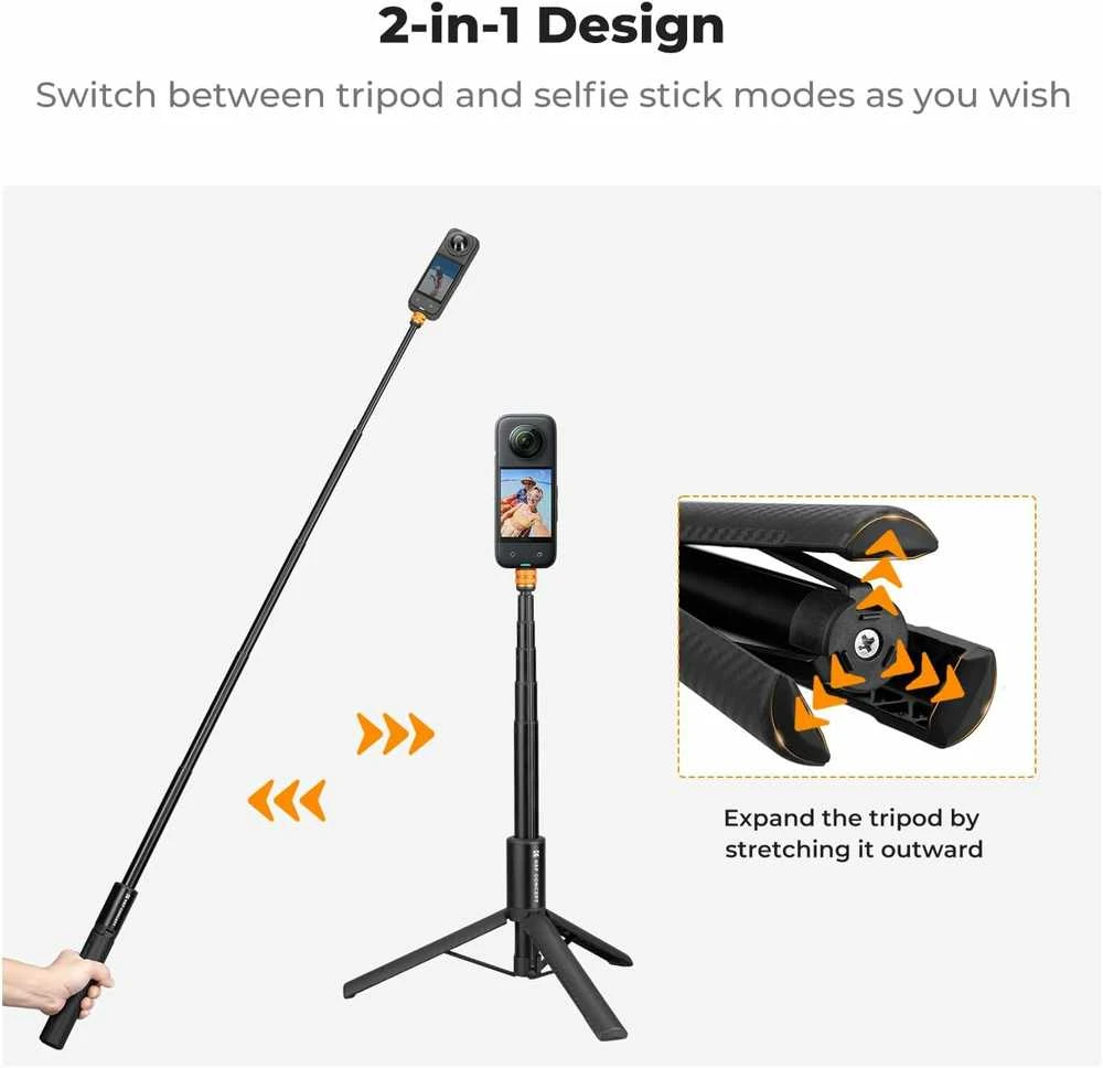 K&F CONCEPT MS21 trikojis, asmenukių lazda Insta360 ir veiksmo kameroms, 120 cm