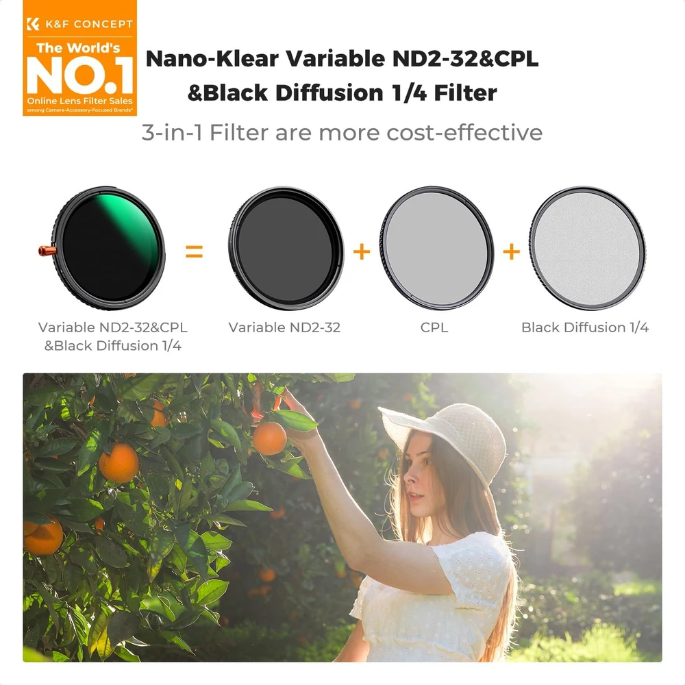 K&F CONCEPT objektyvo filtras 67 mm, ND2-32, CPL ir difuzinis rūko efektas 1/4 KF01.2912V1