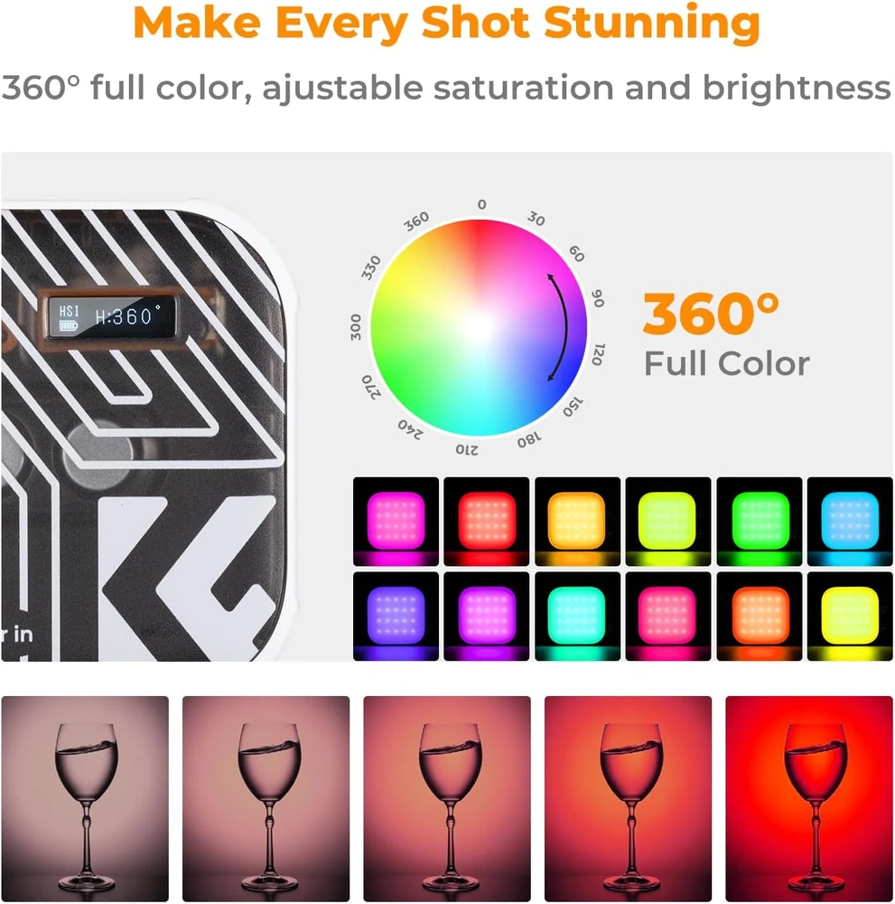 K&F CONCEPT RGB LED vaizdo lempa 2500–9900 K, CRI 96+, 21 efektas, USKF34.036V1