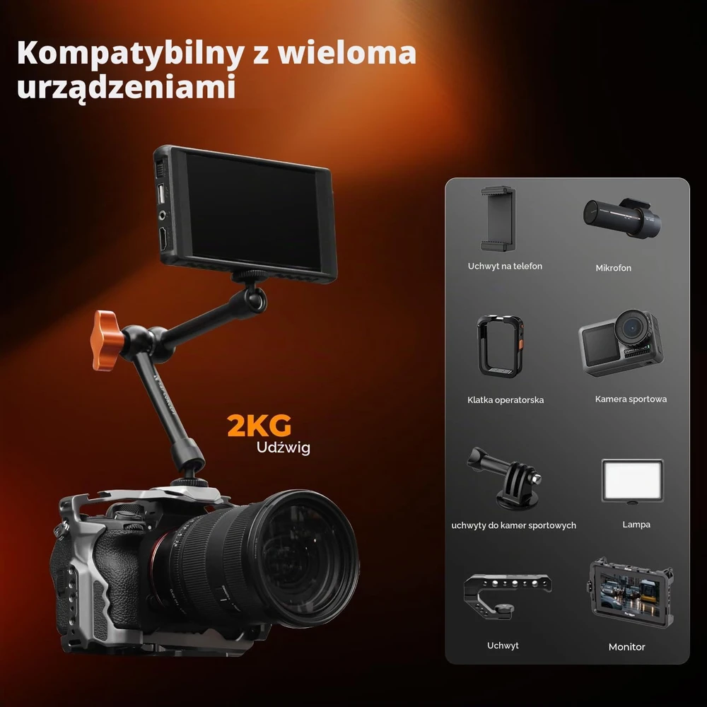 K&F CONCEPT šarnyrinė tvirtinimo rankena su spaustuku, 24,9 cm, iki 2kg, KF31.131