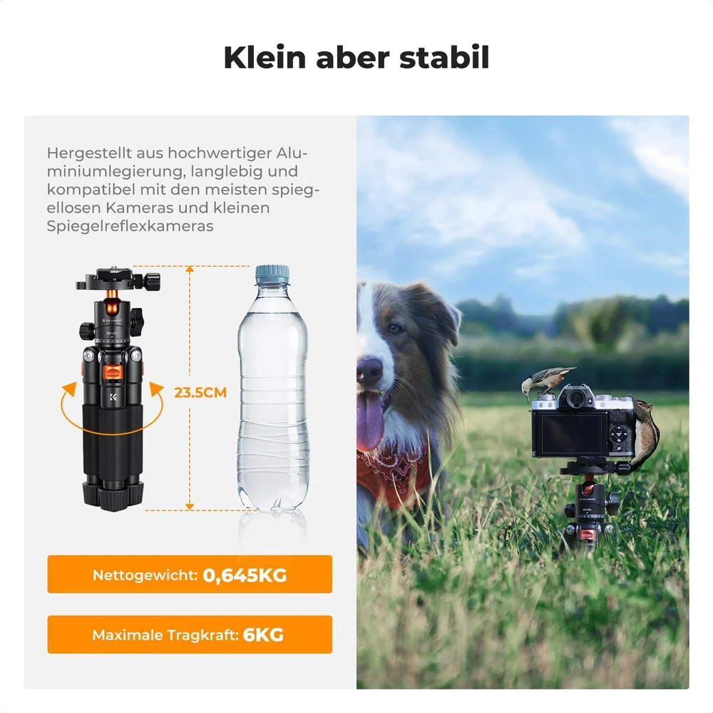 K&F CONCEPT stalinis mini trikojis 55 cm su rutuline galvute, 6kg, S225A0+BH-25L