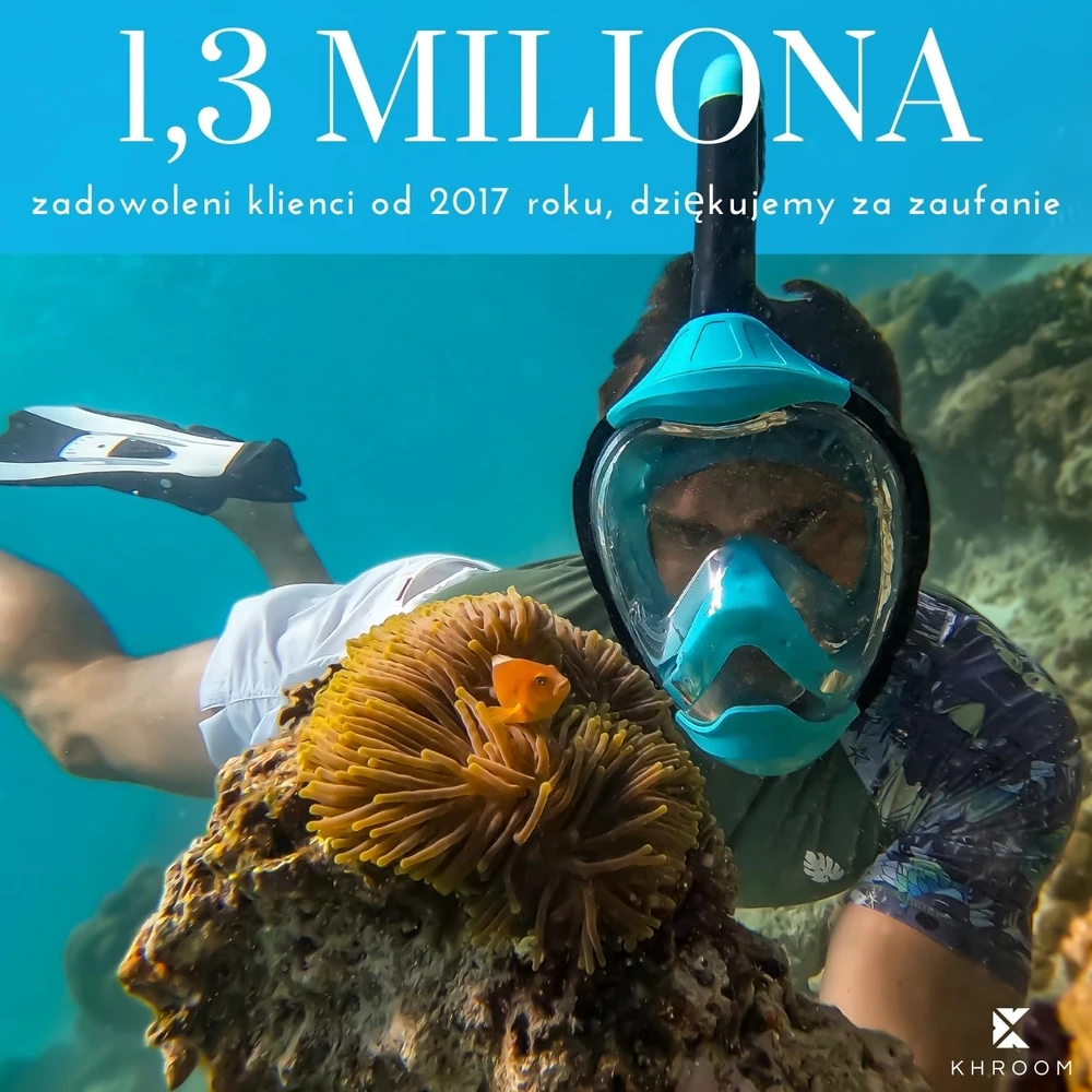 Khroom pilno veido nardymo kaukė Seaview Y, L/XL dydis, mėlyna, su minkštu dėklu