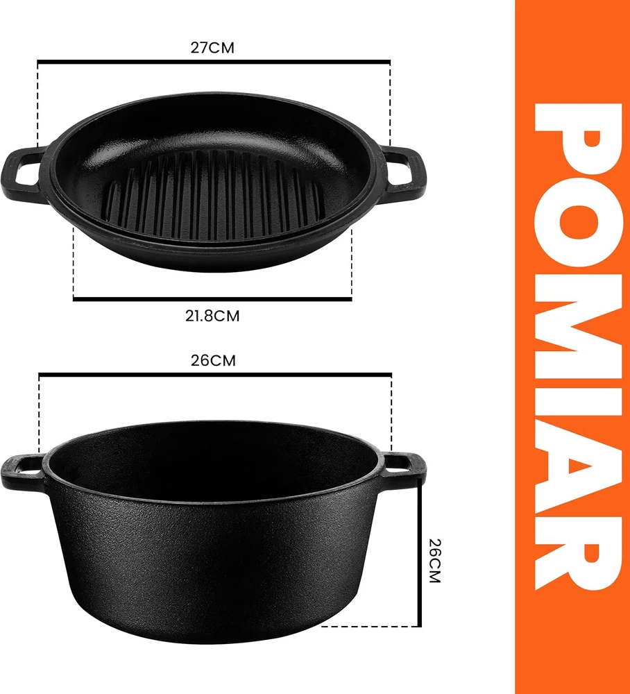 Kichly žalias olandiškas puodas 4,7 l su ketaus dangčiu grilinimui, dvigubos paskirties, juodas KY01495US