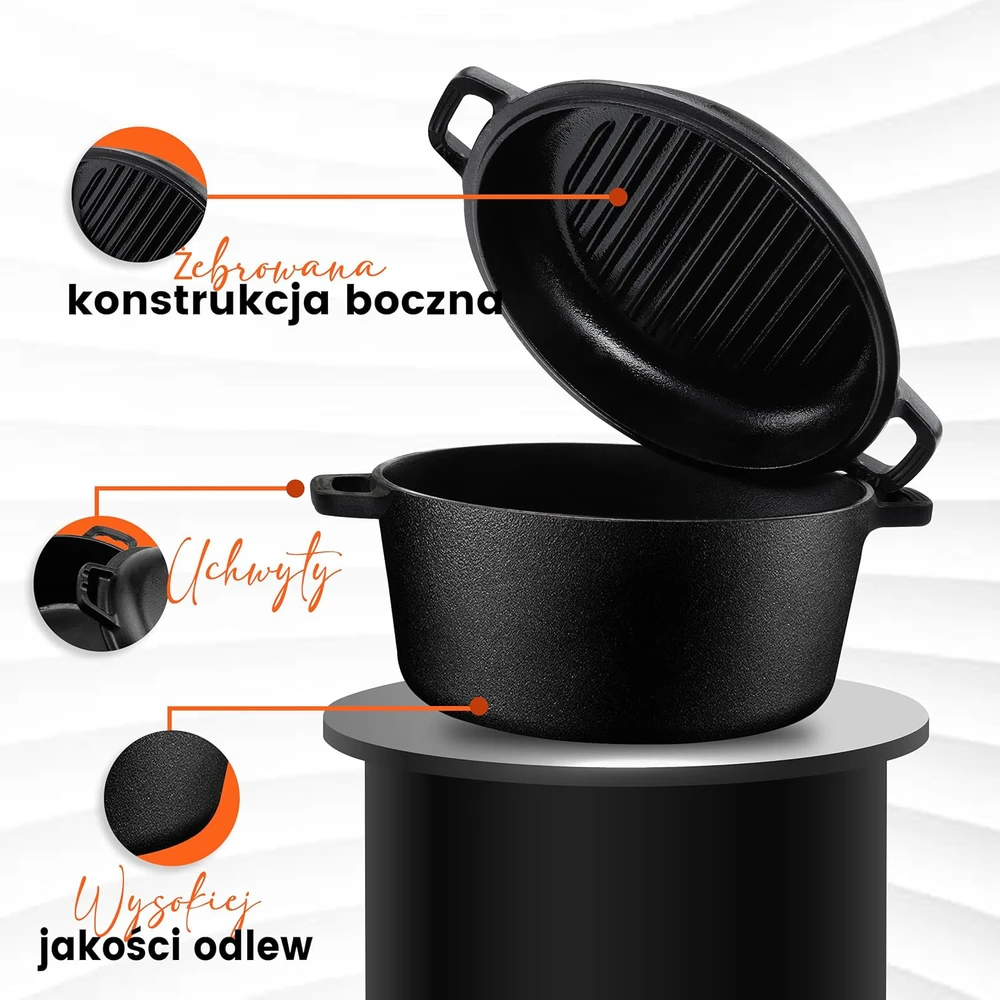 Kichly žalias olandiškas puodas 4,7 l su ketaus dangčiu grilinimui, dvigubos paskirties, juodas KY01495US