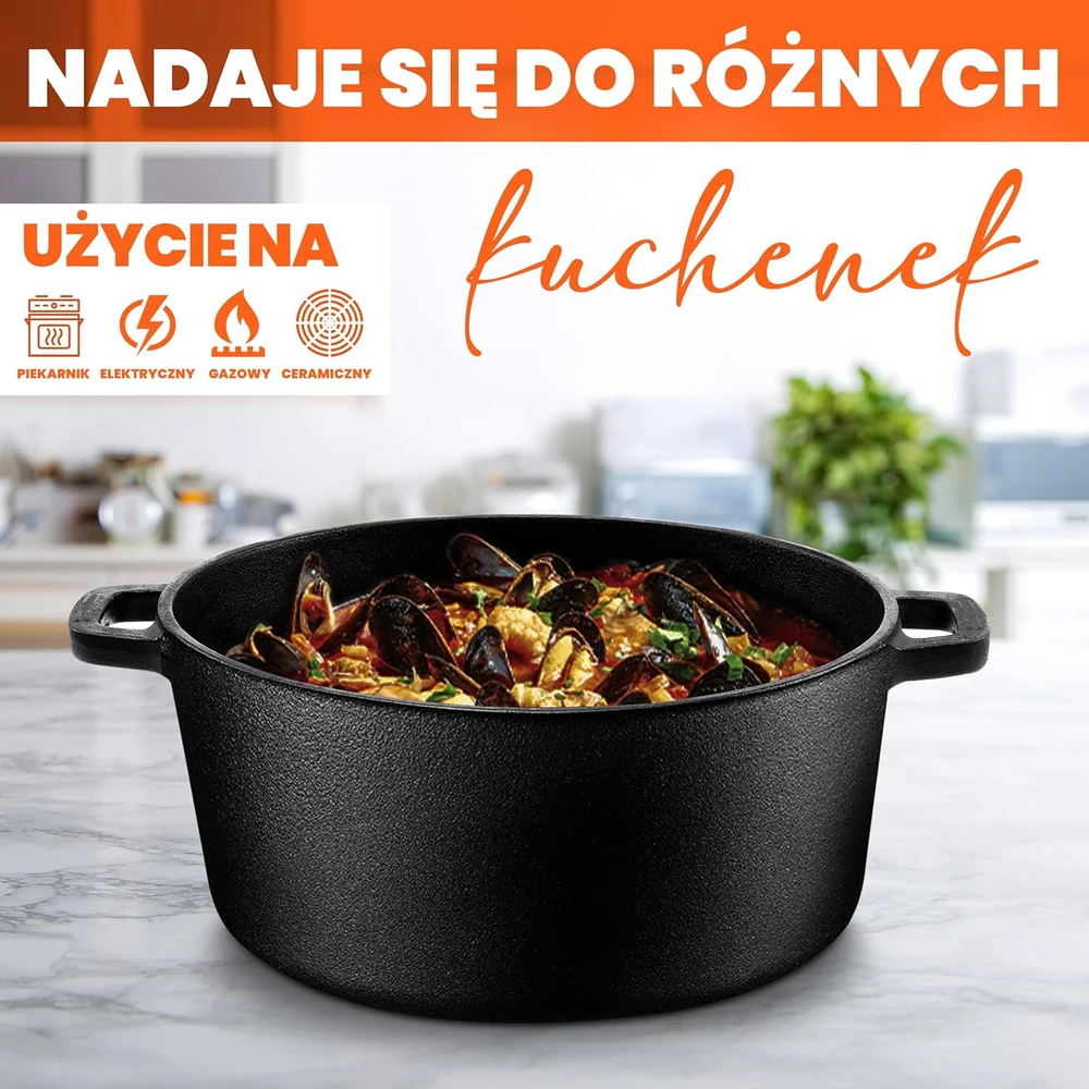 Kichly žalias olandiškas puodas 4,7 l su ketaus dangčiu grilinimui, dvigubos paskirties, juodas KY01495US