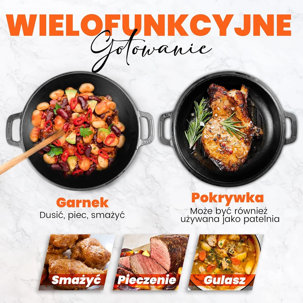 Kichly žalias olandiškas puodas 4,7 l su ketaus dangčiu grilinimui, dvigubos paskirties, juodas KY01495US