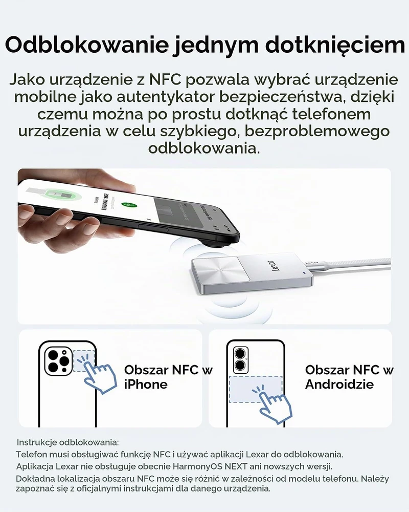 Kietasis diskas Lexar TouchLock išorinis 1 TB SSD su USB 3.2 Gen 2 ir NFC autentifikavimu, 0843367143399