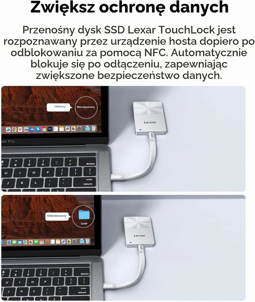 Kietasis diskas Lexar TouchLock išorinis 1 TB SSD su USB 3.2 Gen 2 ir NFC autentifikavimu, 0843367143399