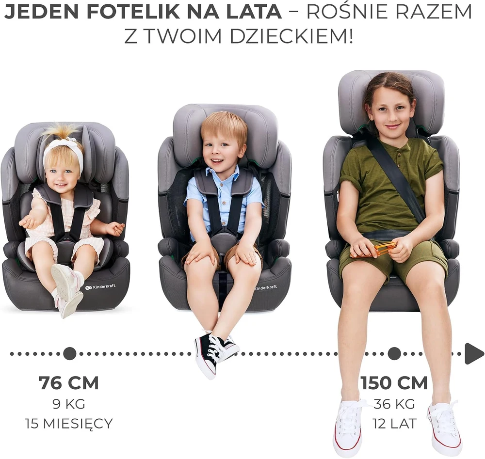 KINDERKRAFT automobilinė kėdutė COMFORT UP i-Size, juodos spalvos, KCCOUP02BLK0000