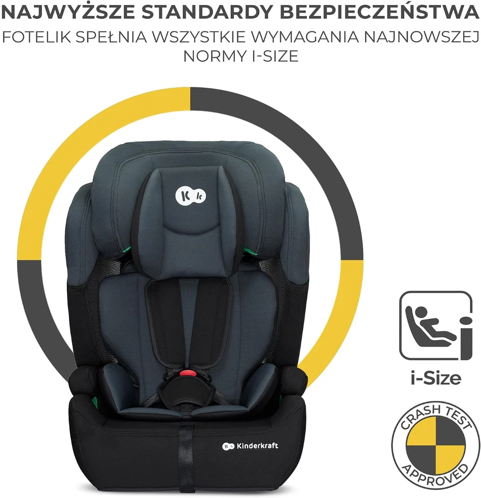KINDERKRAFT automobilinė kėdutė COMFORT UP i-Size, juodos spalvos, KCCOUP02BLK0000