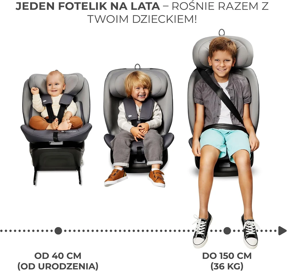Kinderkraft automobilinė kėdutė I-GROW i-Size 40-150cm Pilkas KCIGRO00GRY0000