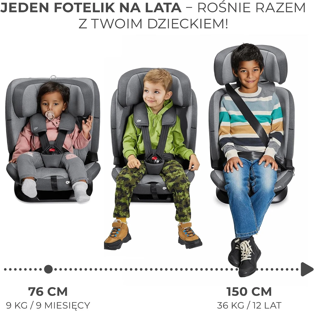 KINDERKRAFT ONETO3 i-Size automobilinė kėdutė 76-150 cm šalta pilka