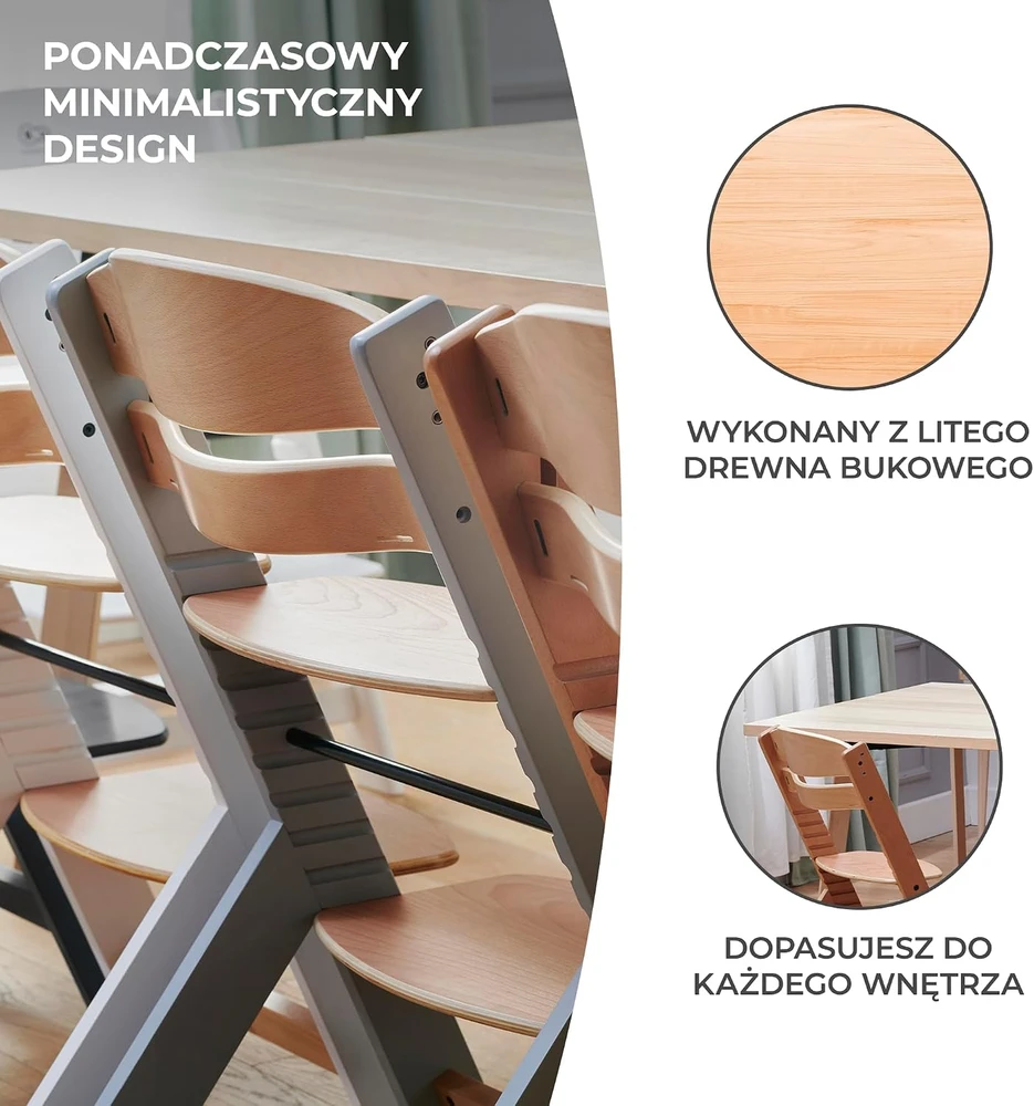Kinderkraft Enock - maitinimo kėdutė 3in1 | Pilka / Medienos spalva