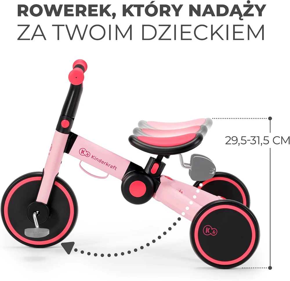 Kinderkraft sulankstomas vaikiškas triratukas 3 viename 4TRIKE KR4TRI00PNK0000, rožinis