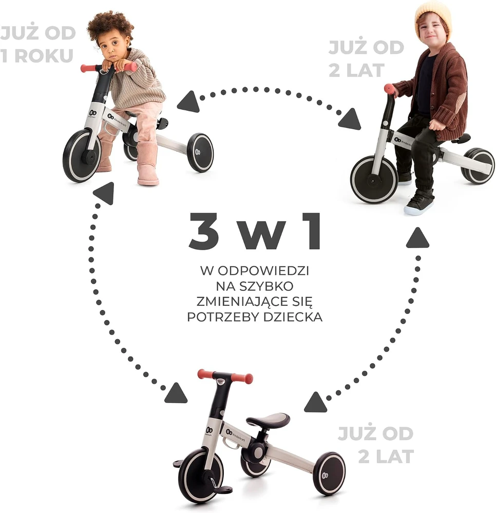 Kinderkraft sulankstomas vaikiškas triratukas 3 viename 4TRIKE KR4TRI00PNK0000, rožinis