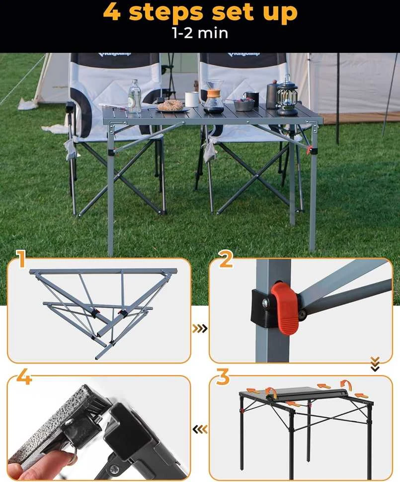 King Camp KingCamp sulankstomas kempingo stalas, 107 × 70 × 70 cm, aliuminis ir plienas, 80 kg, KC3866