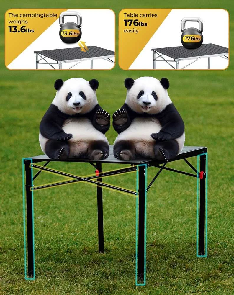 King Camp KingCamp sulankstomas kempingo stalas, 107 × 70 × 70 cm, aliuminis ir plienas, 80 kg, KC3866