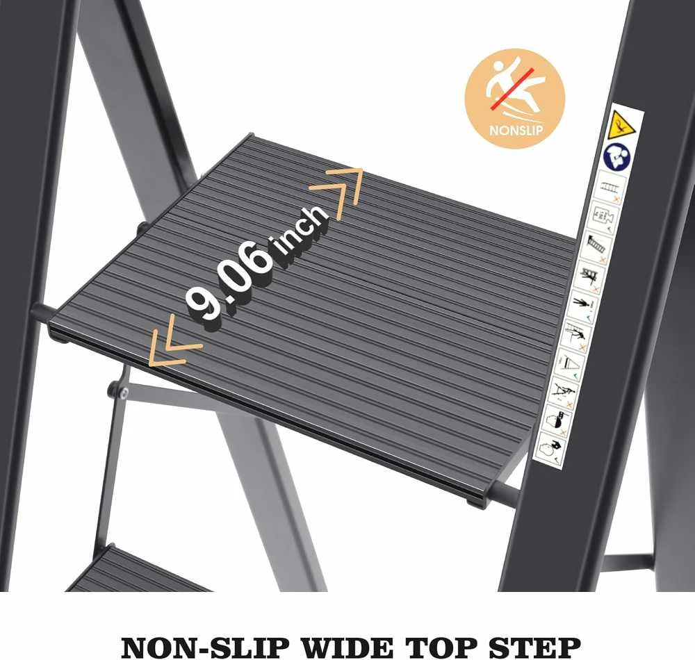 KINGRACK aliuminė keturių laiptelių sulankstoma kopėčių taburetė su porankiu, juoda, 150 kg
