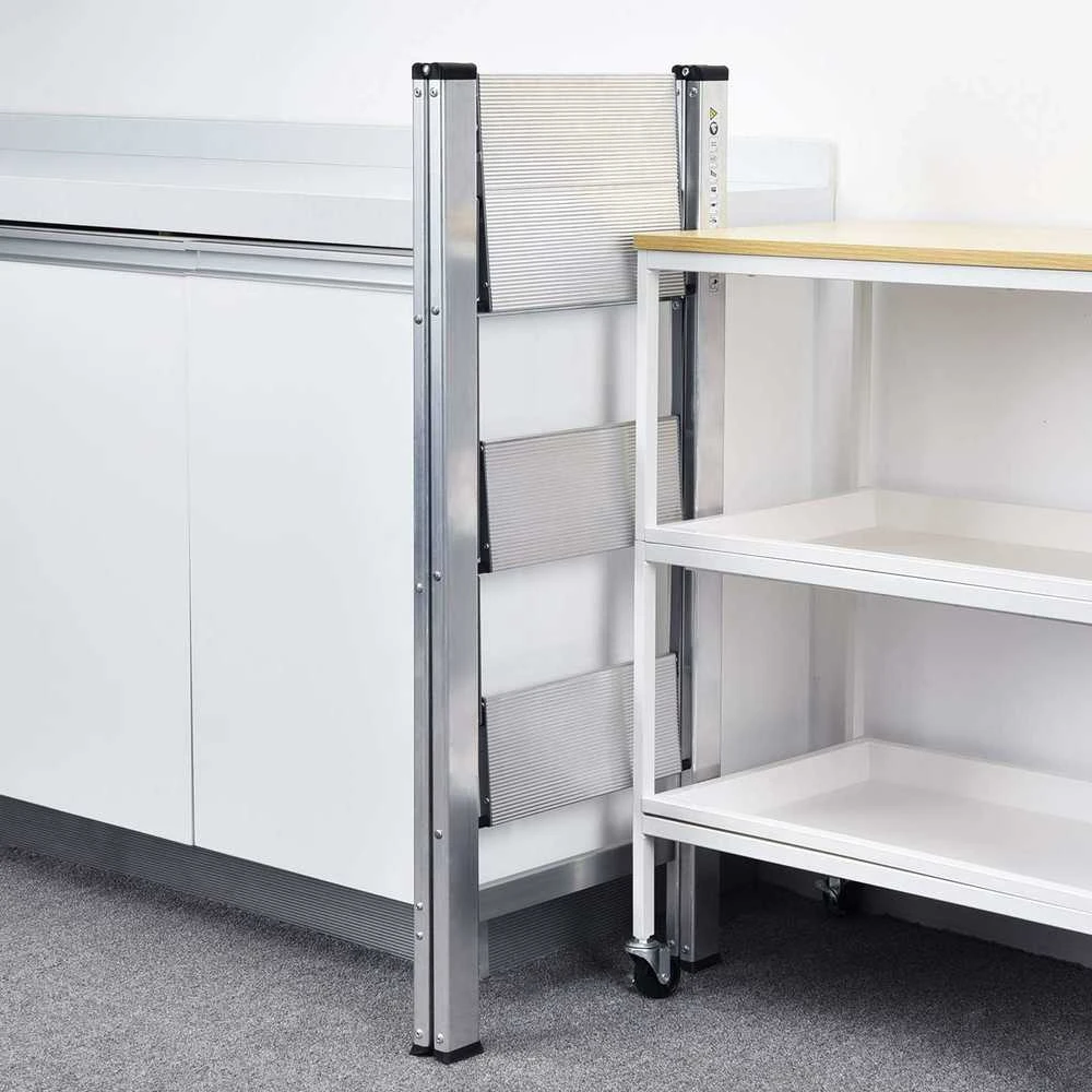 KINGRACK aliuminio trijų pakopų sulankstoma kopėčių laipteliai, 150 kg, 89 cm, sidabrinė