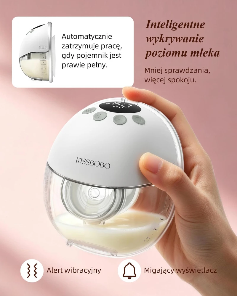 KISSBOBO nešiojamas elektrinis pientraukis K8, 4 režimai, 19 siurbimo lygių, 1300 mAh
