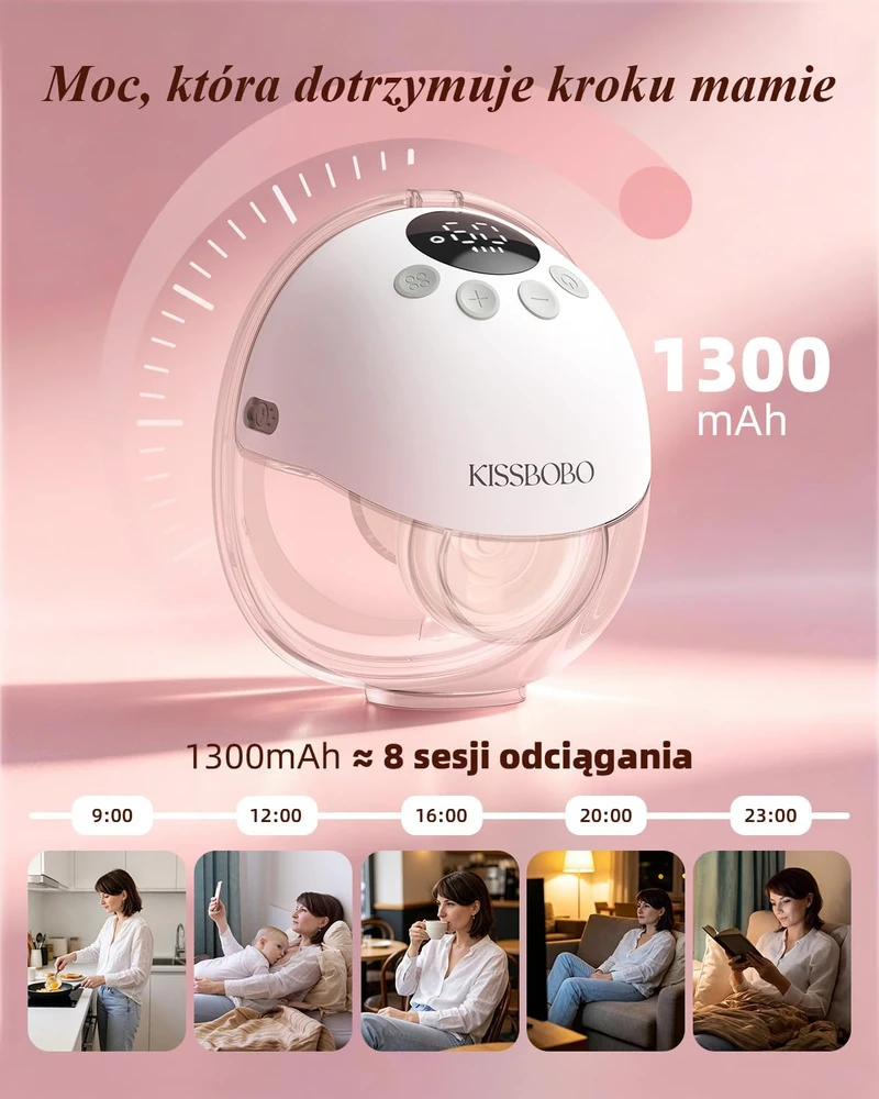 KISSBOBO nešiojamas elektrinis pientraukis K8, 4 režimai, 19 siurbimo lygių, 1300 mAh