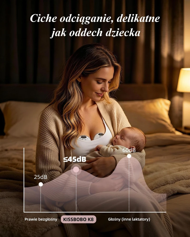 KISSBOBO nešiojamas elektrinis pientraukis K8, 4 režimai, 19 siurbimo lygių, 1300 mAh