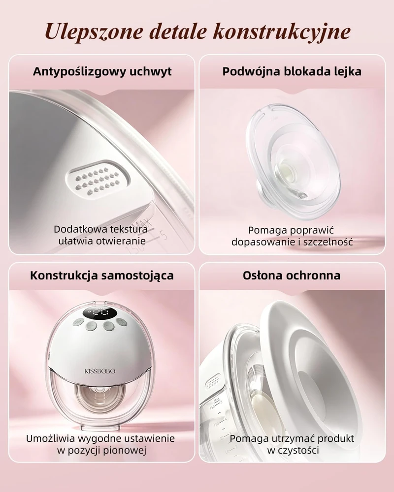 KISSBOBO nešiojamas elektrinis pientraukis K8, 4 režimai, 19 siurbimo lygių, 1300 mAh