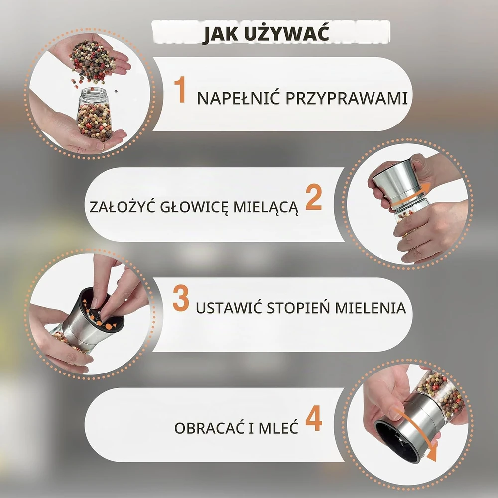 KitchenBoss rankiniai druskos ir pipirų malūnėliai su keraminiu mechanizmu, 2 vnt., G732