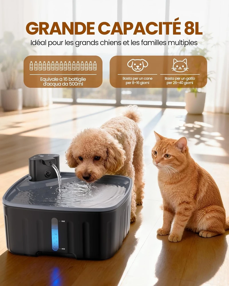 Kittyspout automatinė 8 l talpos gyvūnų gertuvė su judesio jutikliu, baterija 5000 mAh, filtru, tylia pompa