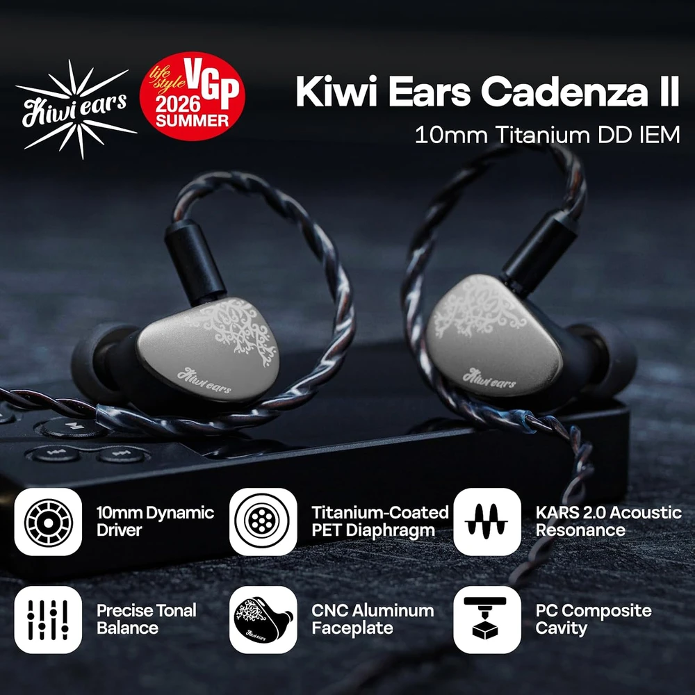 Kiwi Ears į ausis įdedamos laidinės IEM ausinės su mikrofonu, 10 mm, Cadenza II