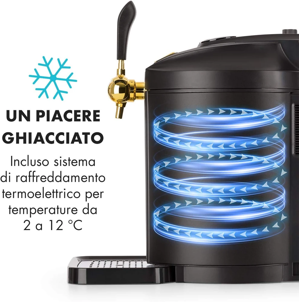 Klarstein alaus dozatorius su termoelektriniu aušintuvu, CO2 sistema, LED ekranu, 5 l talpa, TK49-90300-skal