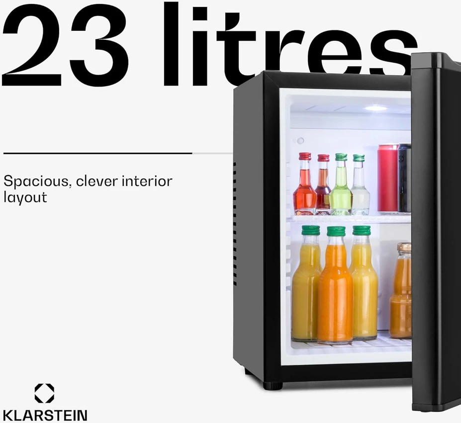 Klarstein mini šaldytuvas Minibar, 23 l talpa, 23 dB, reguliuojama lentyna, juodas, MKS-10