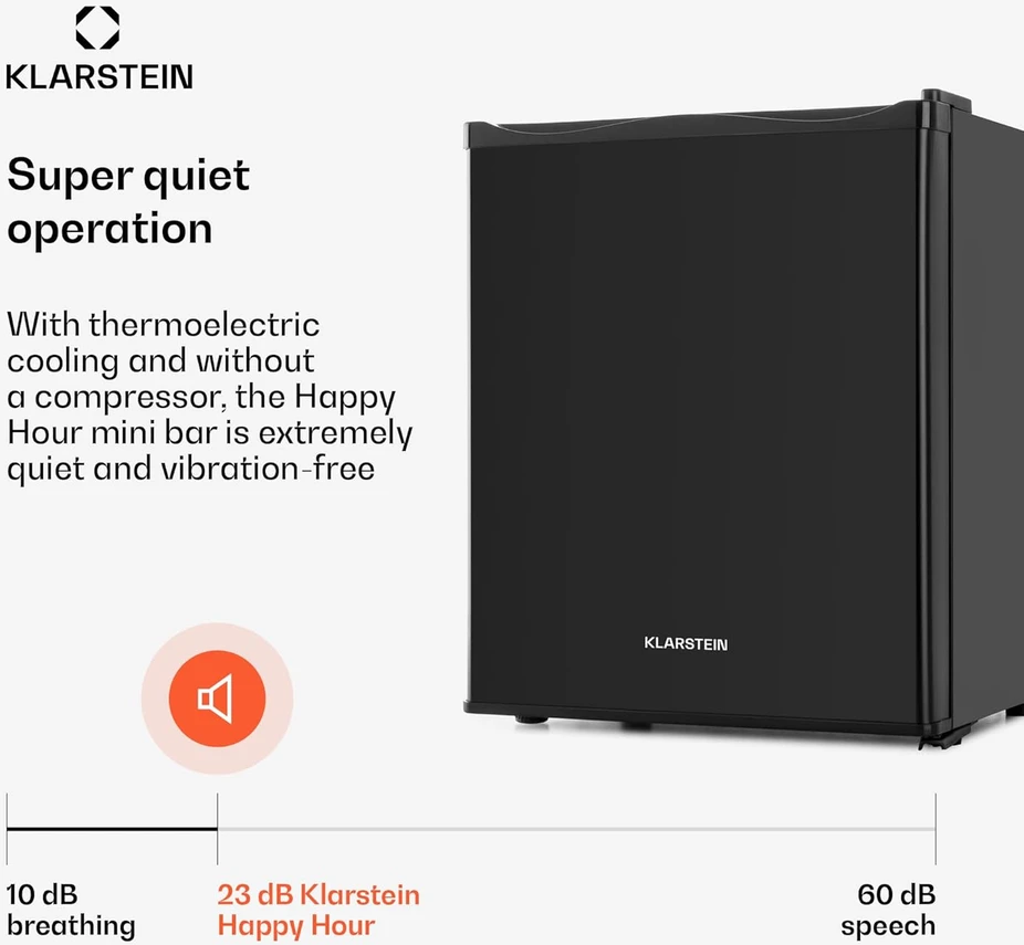Klarstein mini šaldytuvas Minibar, 23 l talpa, 23 dB, reguliuojama lentyna, juodas, MKS-10