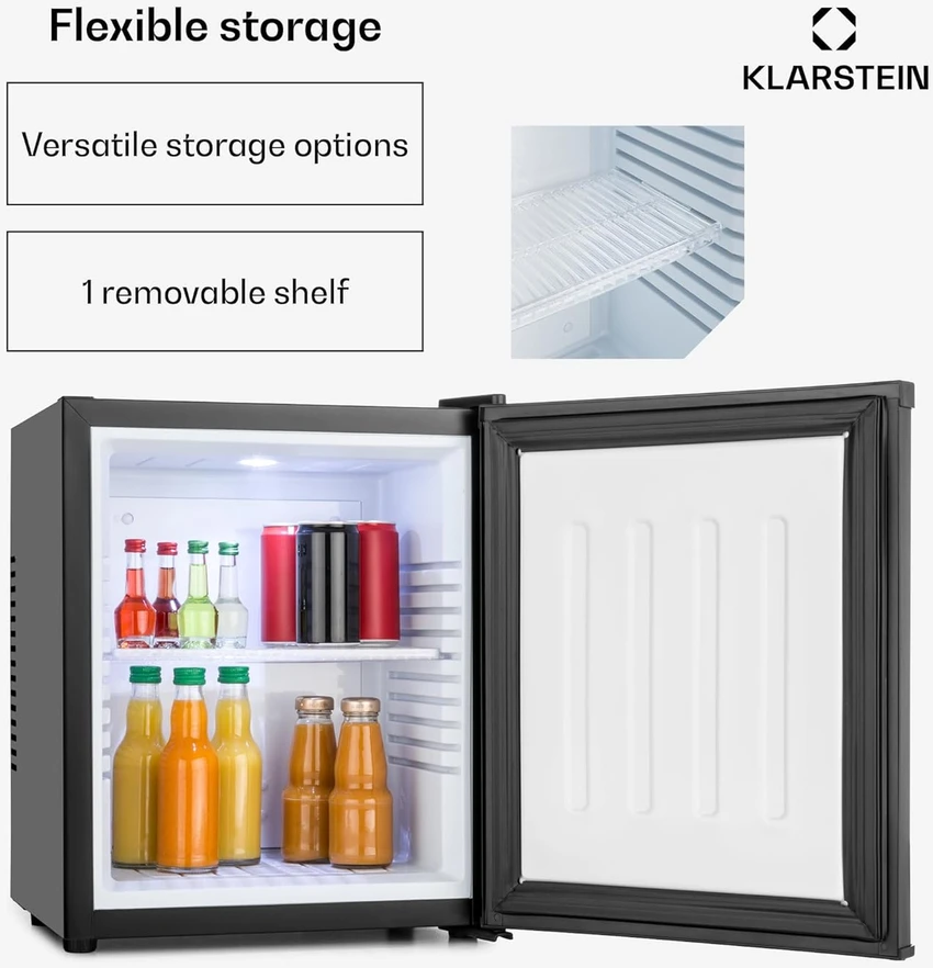 Klarstein mini šaldytuvas Minibar, 23 l talpa, 23 dB, reguliuojama lentyna, juodas, MKS-10