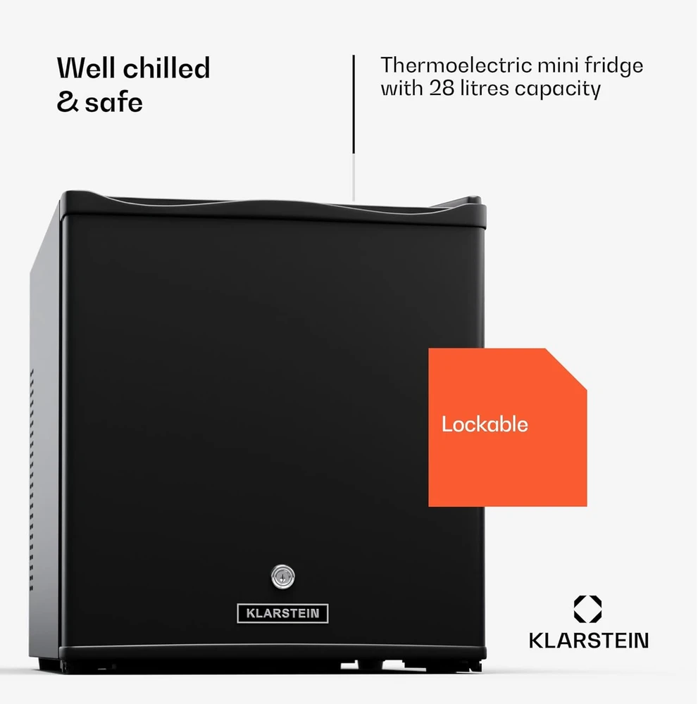 Klarstein mini šaldytuvas su stiklinėmis durimis, 28 l, tylus, reguliuojamos lentynos, HEA-Matterhorn-bl