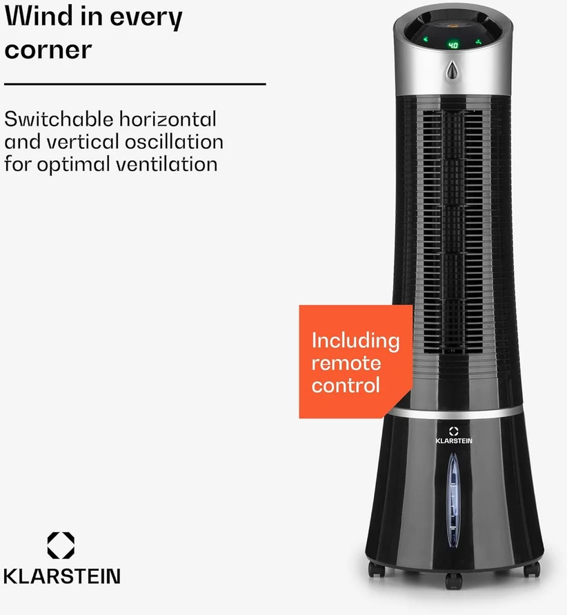Kondicionierius Klarstein mobilus oro vėsintuvas 4-in-1, 30 W, 6 l vandens talpa, jonizavimo ir drėkinimo funkcija, Skyscraper Ice
