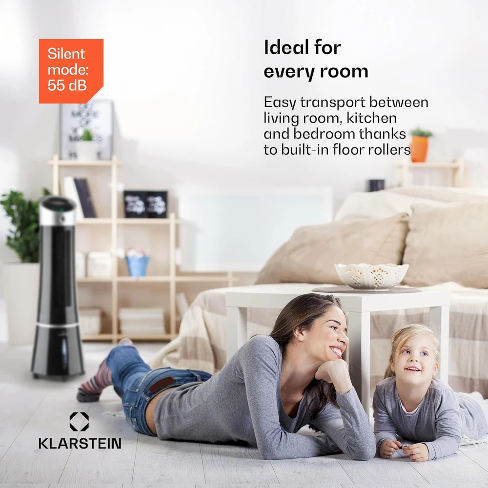 Kondicionierius Klarstein mobilus oro vėsintuvas 4-in-1, 30 W, 6 l vandens talpa, jonizavimo ir drėkinimo funkcija, Skyscraper Ice