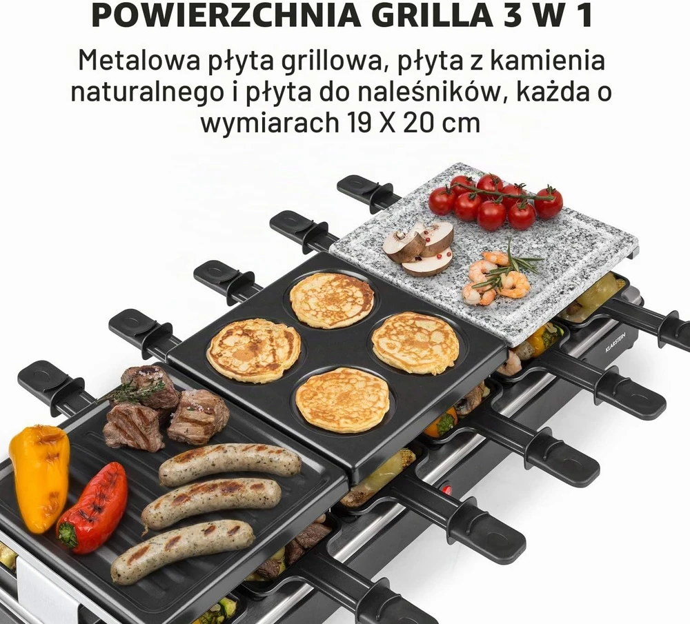 Klarstein raclette ir fondiu grilis Fonduelette XL 3 viename, 1650 W, 12 asmenų