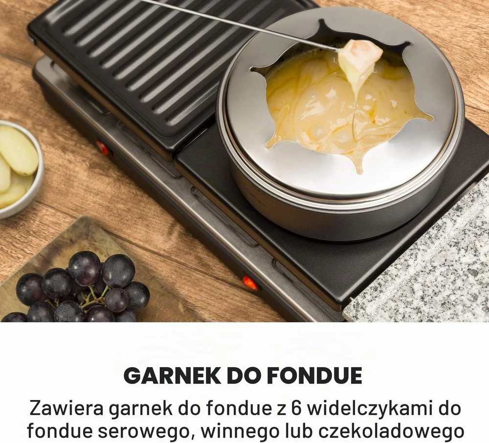 Klarstein raclette ir fondiu grilis Fonduelette XL 3 viename, 1650 W, 12 asmenų