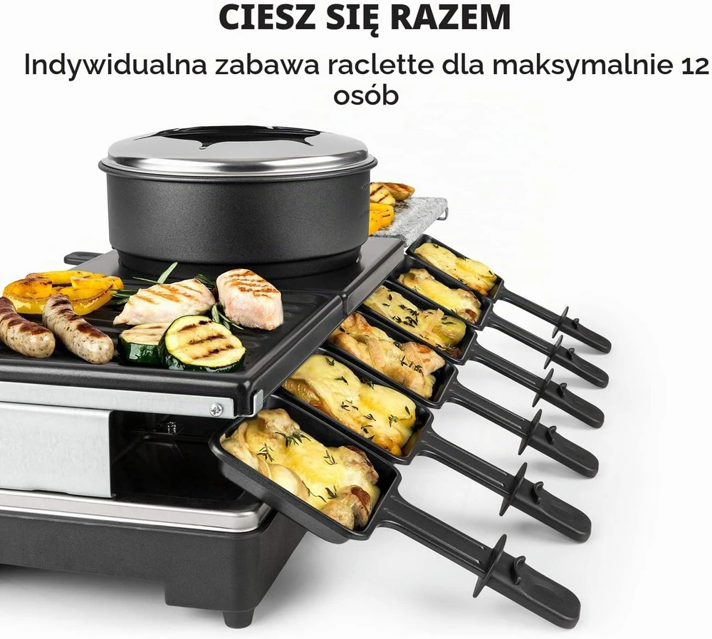 Klarstein raclette ir fondiu grilis Fonduelette XL 3 viename, 1650 W, 12 asmenų