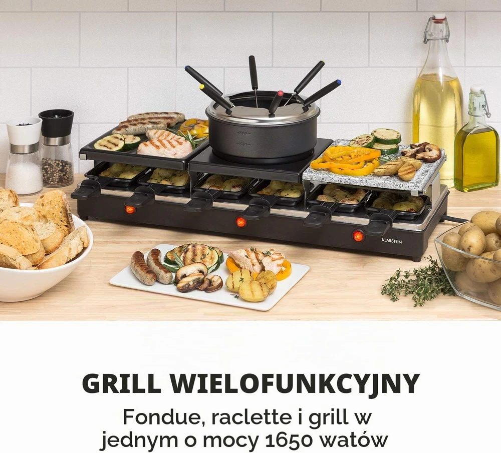 Klarstein raclette ir fondiu grilis Fonduelette XL 3 viename, 1650 W, 12 asmenų