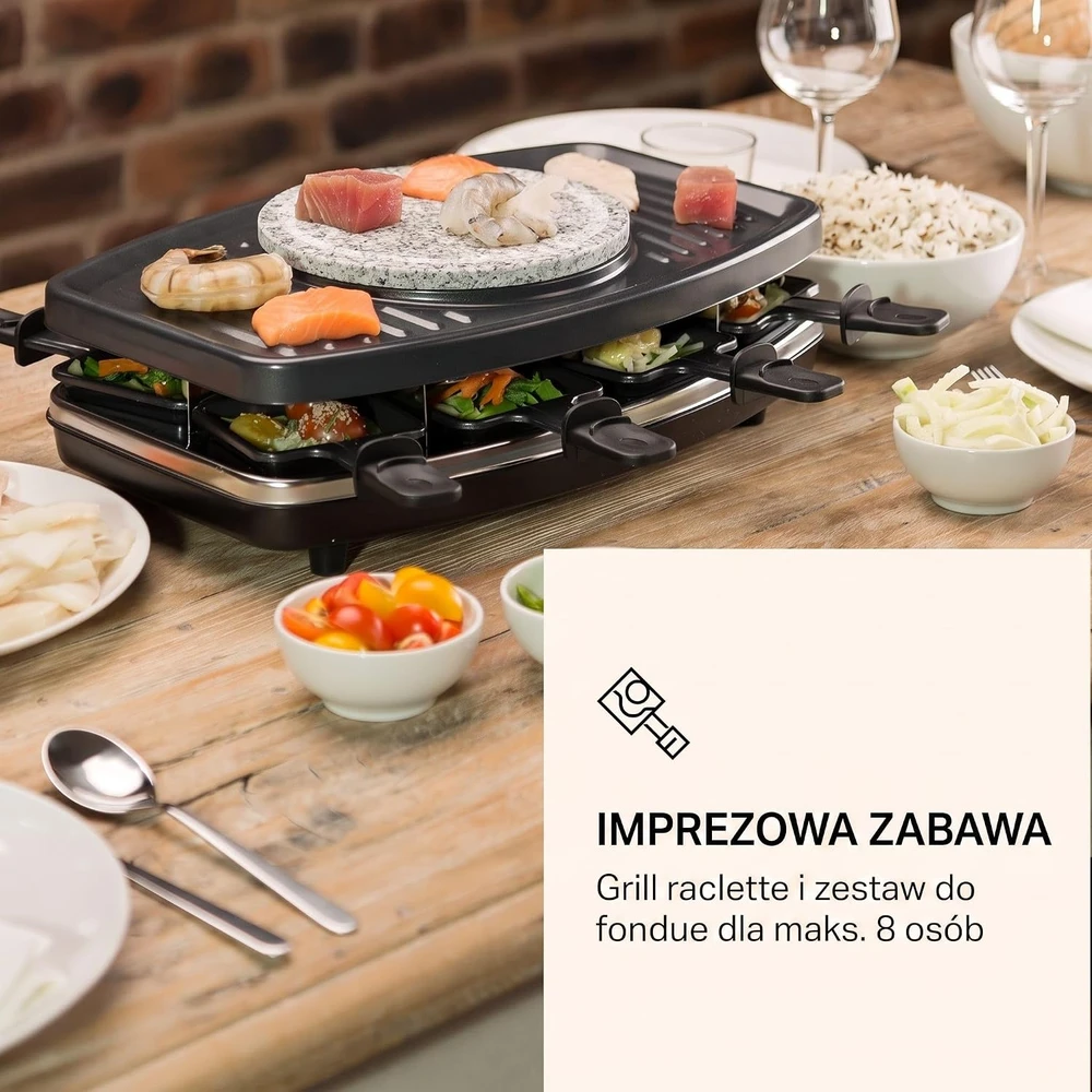 Klarstein stalo raclette grilis su fondiu rinkiniu, 1100 W, 8 keptuvėlėmis, Entrecote