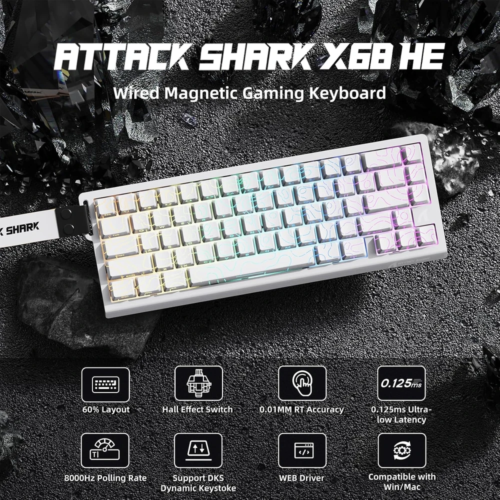 Klaviatūra ATTACK SHARK klaviatūros ir belaidės pelės rinkinys X68HE-X3, Hall efekto, PAW3395