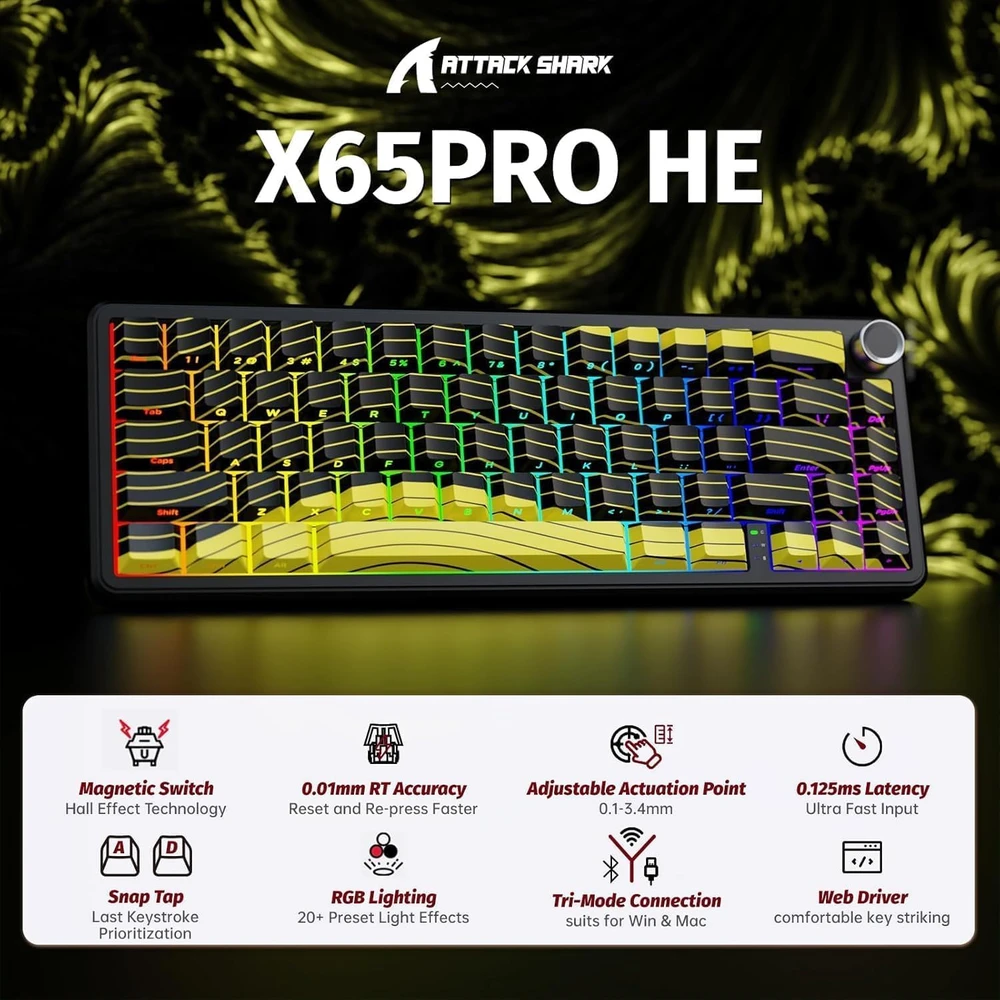 Klaviatūra ATTACK SHARK klaviatūros ir pelės rinkinys X65 PRO HE su X11, Hall efekto jungikliais, 22 000 DPI